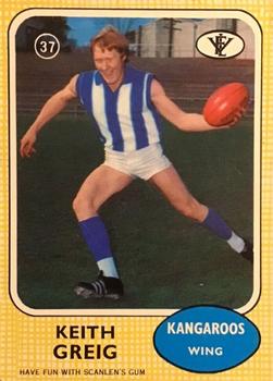 1972 Scanlens VFL #37 Keith Greig Front